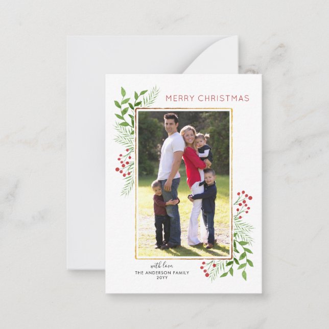 Budget Cute Merry Christmas Berries Photo Holiday Card (Front)
