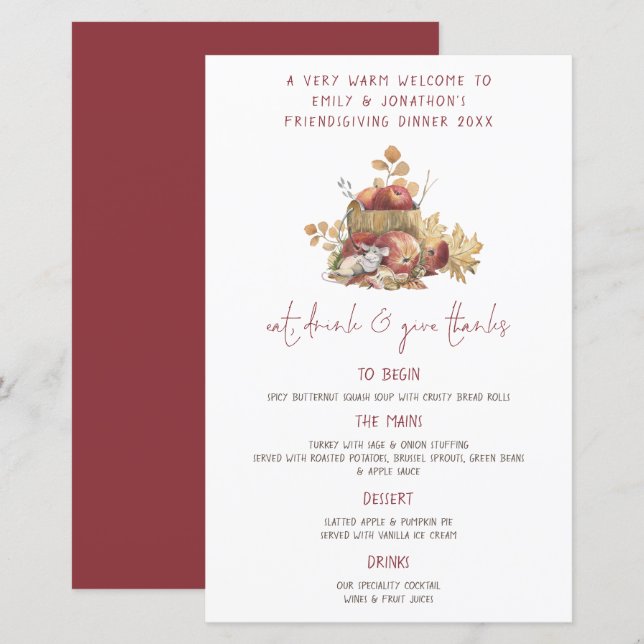 Budget Cute Mouse Friendsgiving Thanksgiving Menu (Front/Back)
