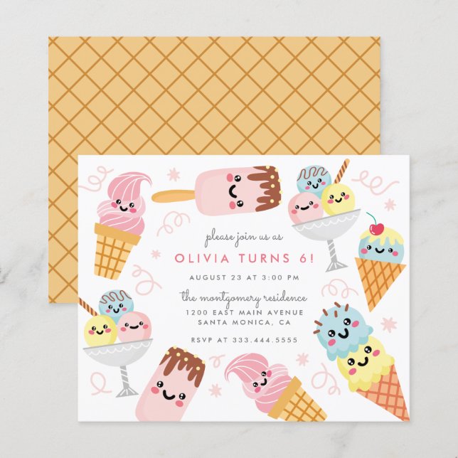 Budget Cute Pastel Ice-cream Kid's Birthday Party (Front/Back)