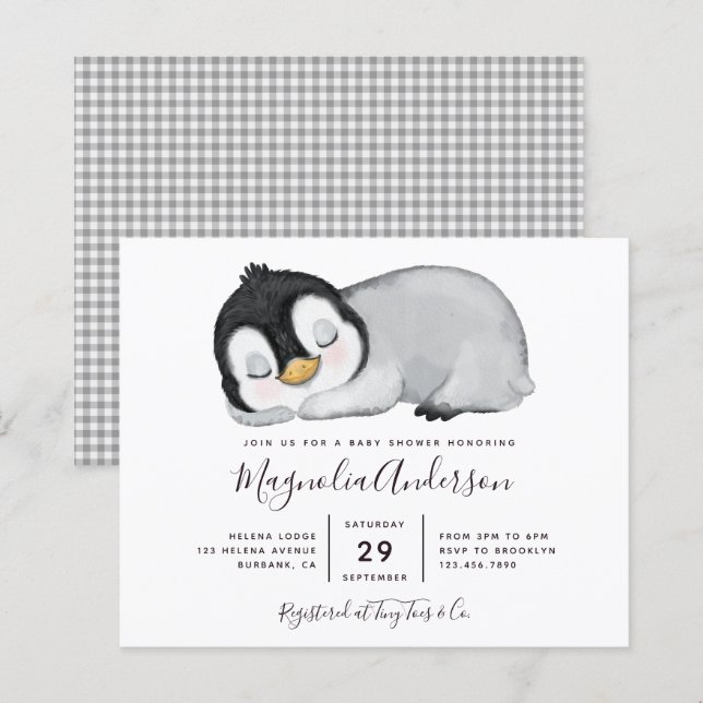 Budget Cute Penguin Baby Shower Invitation (Front/Back)