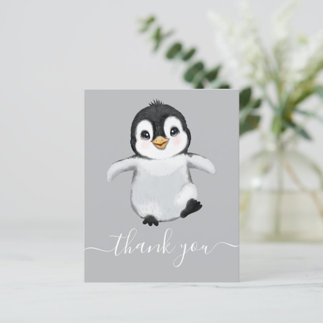 BUDGET Cute Penguin Baby Shower Thank You Card (Standing Front)