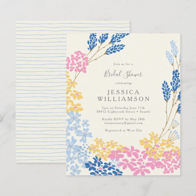 Budget Cute Pink Blue Floral Bridal Shower Invite (Front/Back)