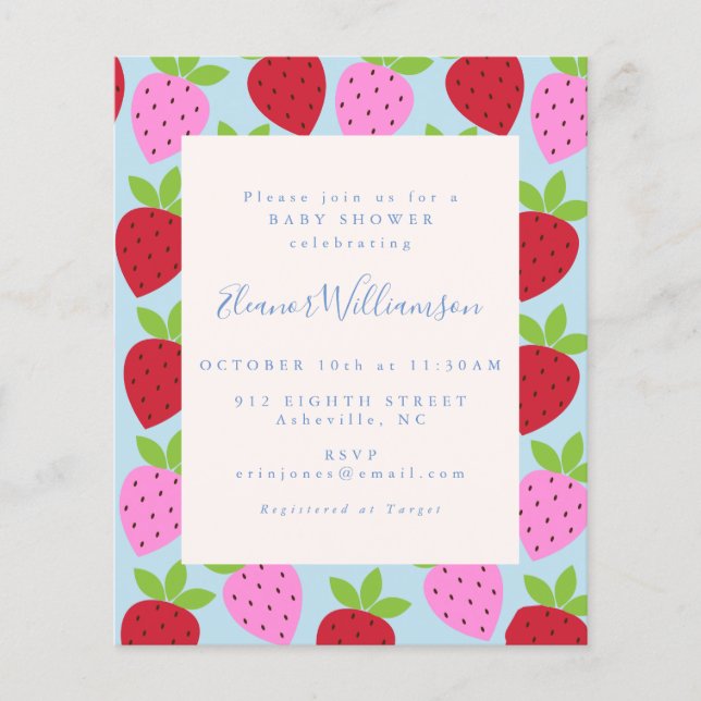 Budget Cute Pink Blue Strawberry Fruit Baby Shower (Front)