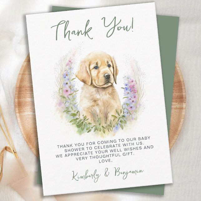 Budget Cute Puppy Dog Sage Thank You Baby Shower Card (Creator Uploaded)
