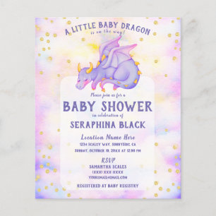 BUDGET Cute Purple Dragon Baby Shower Invitation