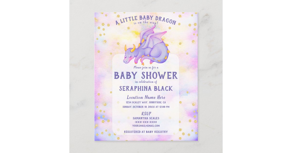 BUDGET Cute Purple Dragon Baby Shower Invitation Zazzle