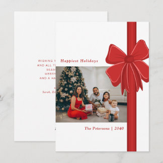 Budget Cute Red Ribbon Bow Wrapped Photo Holiday Card