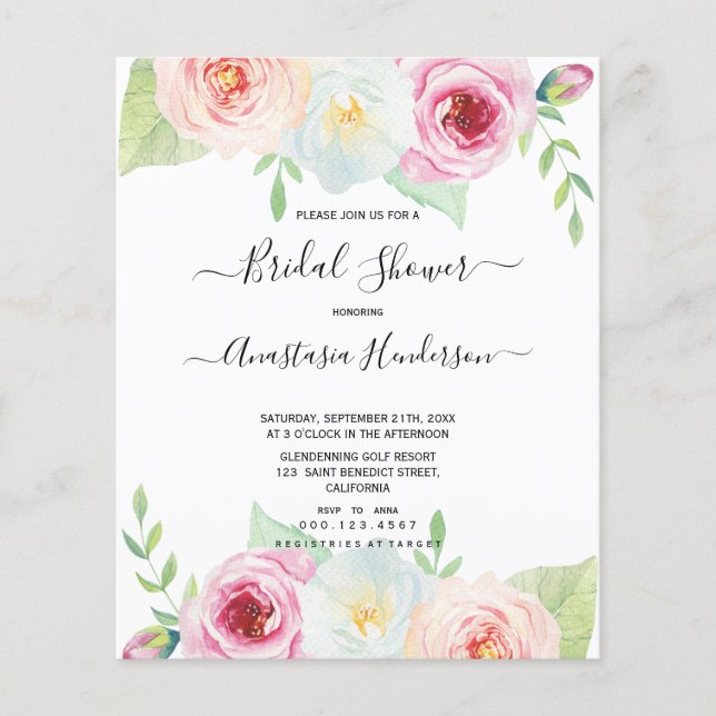 Budget-Cute roses Flowers Bridal shower.Invitation Flyer (Front)