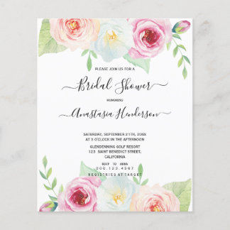Budget-Cute roses Flowers Bridal shower.Invitation Flyer