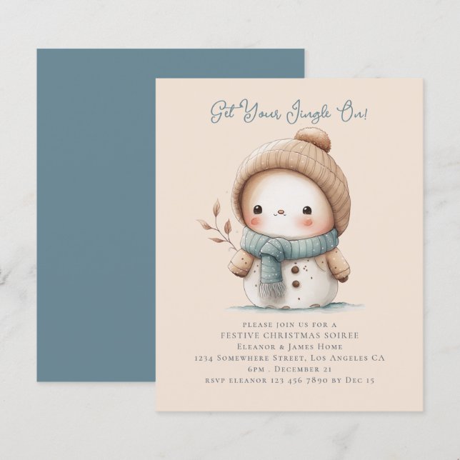 Budget Cute Snowman Christmas Party Invite (Front/Back)