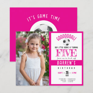 Budget Cute Soccer Photo Pink Birthday Invitation