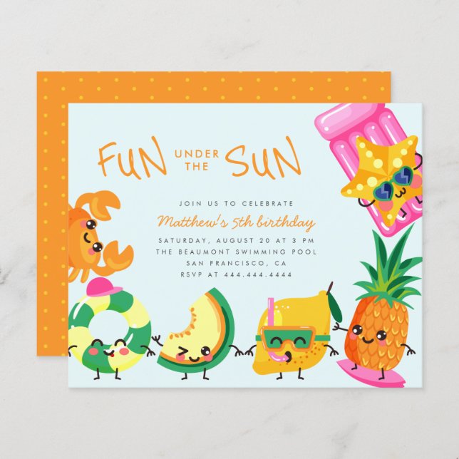 Budget Cute Summer Fun Under The Sun Kids Birthday (Front/Back)