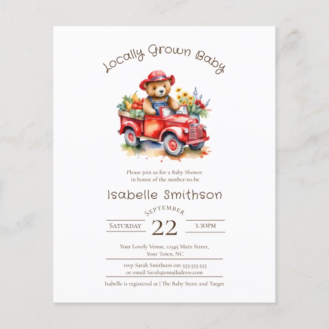 Budget Cute Teddy Locally Grown Baby Shower Pickup (Front)