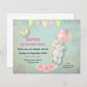 Budget Cute Unicorn First Birthday Invitation
