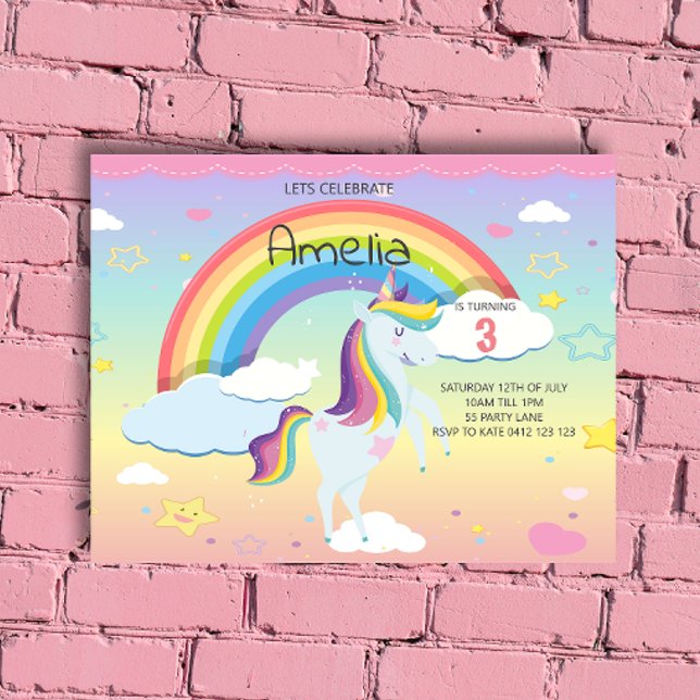 BUDGET Cute Unicorn Rainbow Girls Invitation (Creator Uploaded)