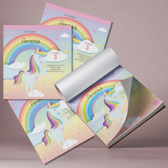 BUDGET Cute Unicorn Rainbow Girls Invitation Notepad (Creator Uploaded)