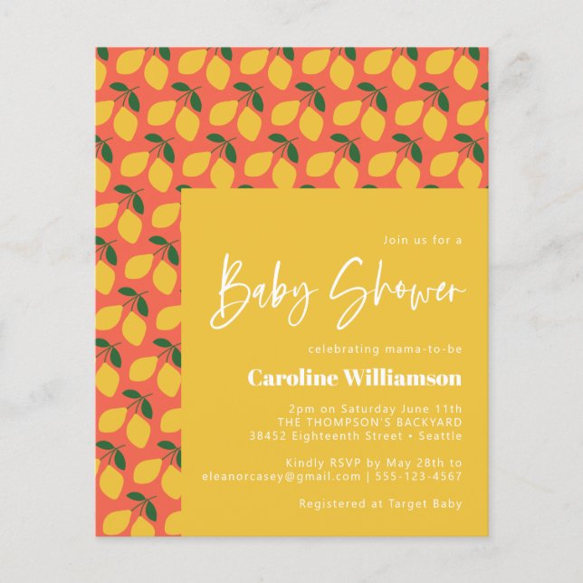 Budget Cute Vintage Lemons Orange Baby Shower  (Front)