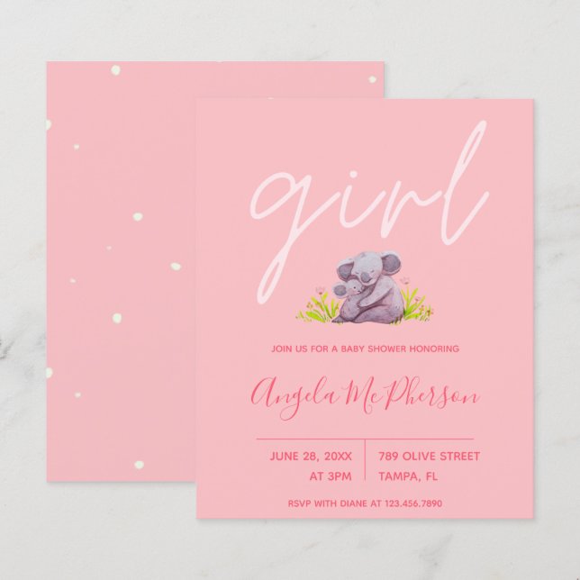 Budget | Cute Watercolor Koala Baby Shower Invite (Front/Back)