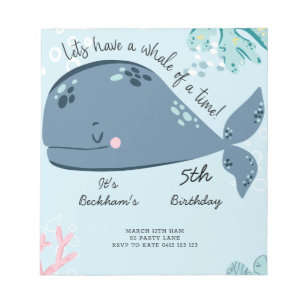 BUDGET Cute "Whale Of A Time" Sea Invitation Notepad