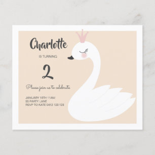 BUDGET Cute White Swan Birthday Invitation