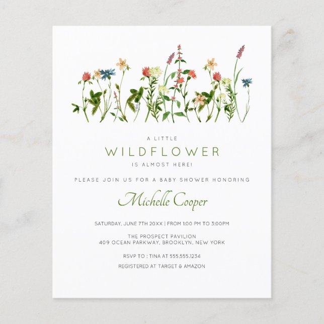 Budget Cute Wildflower Baby Shower Invitation (Front)