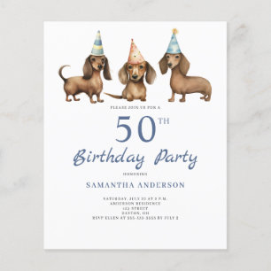 Budget Dachshund Dog 50th Birthday Invitation