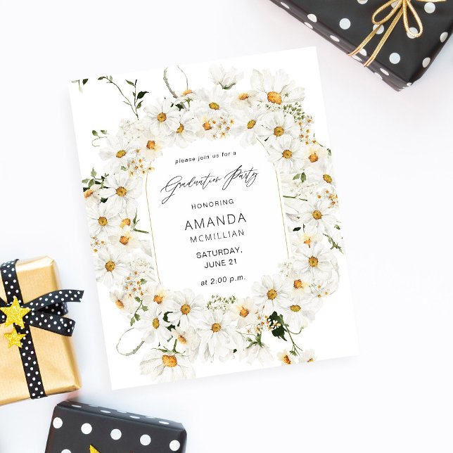 Budget Daisy White Floral Graduation Party Flyer (Creator Uploaded)