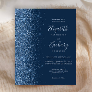 Budget Dark Blue Faux Glitter Wedding Invitation