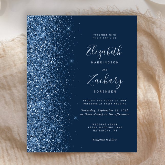 Budget Dark Blue Faux Glitter Wedding Invitation (Creator Uploaded)