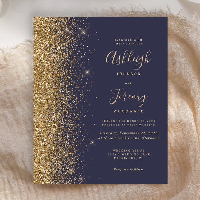 Budget Dark Blue Gold Glitter Wedding Invitation (Creator Uploaded)