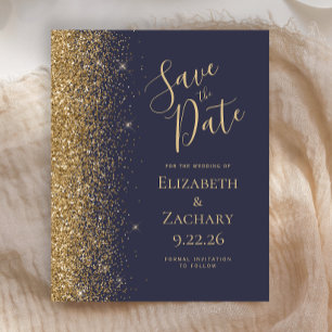 Budget Dark Blue Gold Save the Date Card