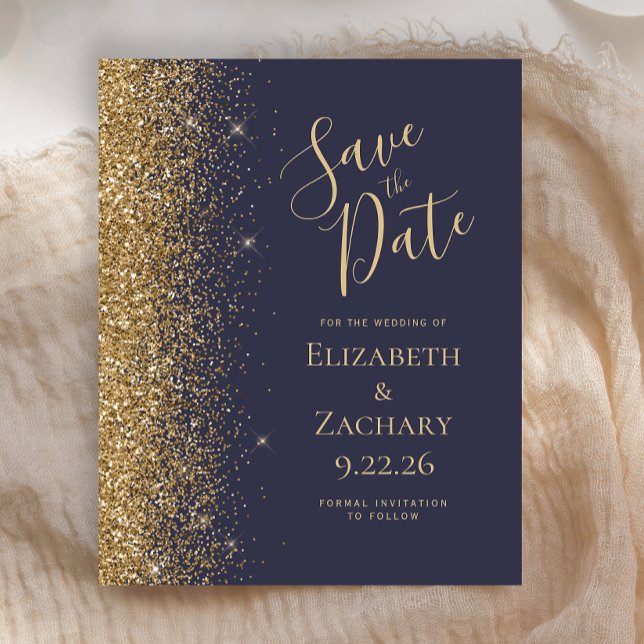 Budget Dark Blue Gold Save the Date Card (Creator Uploaded)