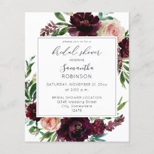 Budget Dark Burgundy & Pink Floral Bridal Shower S Flyer