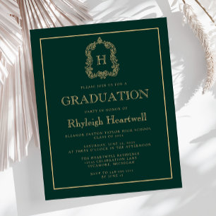 Budget Dark Green Gold Crest Graduation Party