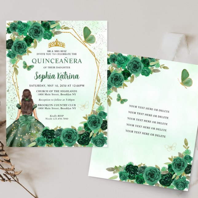 Budget Dark Green Gold Floral Princess Quinceañera (Creator Uploaded)