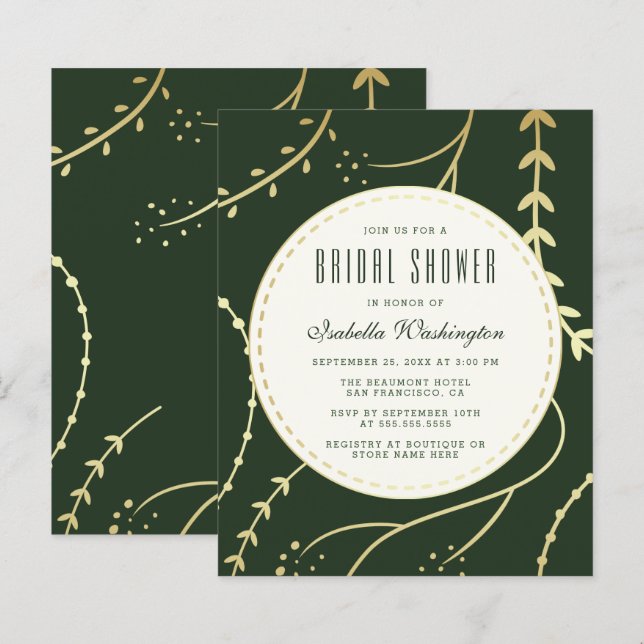 Budget Dark Green & Gold Foliage Bridal Shower (Front/Back)