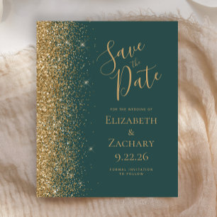 Budget Dark Green Gold Save the Date Card