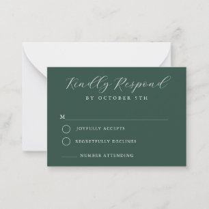 Budget Dark Green Minimalist Wedding RSVP Card
