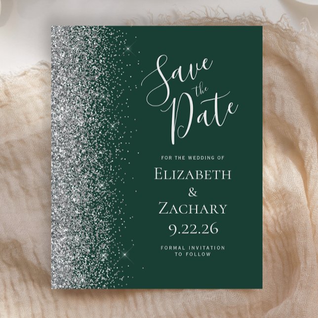 Budget Dark Green Silver Save the Date Card (Creator Uploaded)