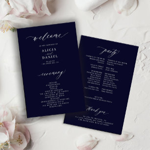 Budget dark midnight blue elegant wedding program
