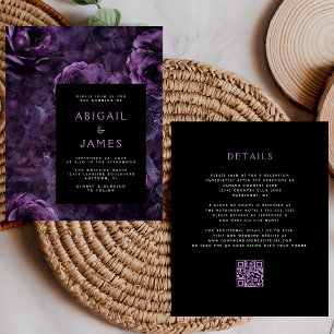 Budget Dark Moody Purple Floral QR Code Wedding