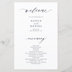 Budget dark navy and white elegant wedding program