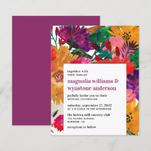 BUDGET Dark Pink Bold Floral Wedding Invitation