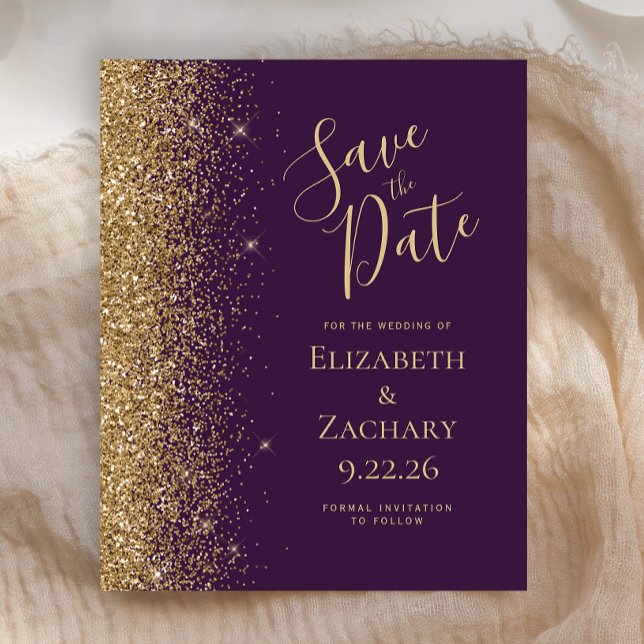 Budget Dark Purple Gold Save the Date Card (Creator Uploaded)