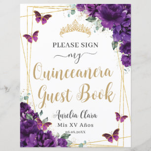 Budget Dark Purple Quince 15 Birthday Guest Book 