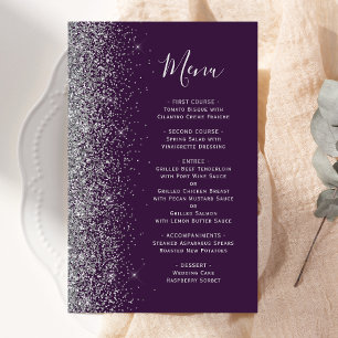 Budget Dark Purple Silver Glitter Wedding Menu