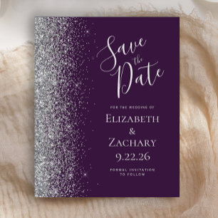 Budget Dark Purple Silver Save the Date Card
