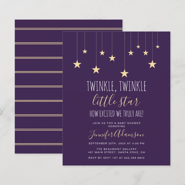 Budget Dark Purple Twinkle Little Star Baby Shower (Front/Back)