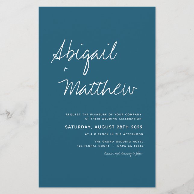 Budget Dark Teal Minimalist  Wedding Invitation (Front)
