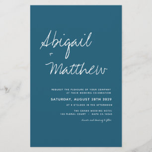 Budget Dark Teal Simple Photo Wedding Invitation